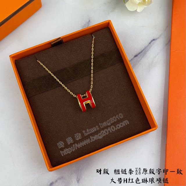 Hermes首飾品 愛馬仕紅色H琳琅大號項鏈 Hermes對版粗鏈條女士項鏈  zgh1525